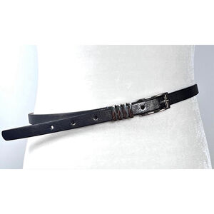 another line Womans Belt Black Silver Skinny Belt One Size S